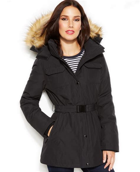 faux fur trim belted parka michael kors